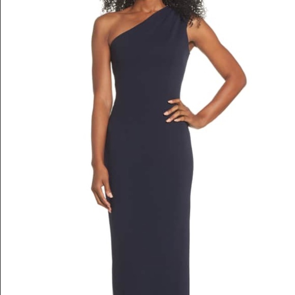 Katie May Angelina One-Shoulder Crepe Column Gown